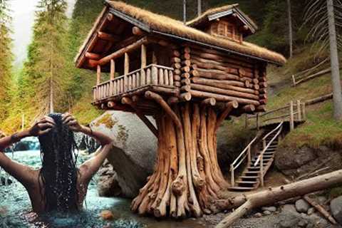 Solo survival: Safe shelter in a tall tree, catch stream fish and grill over fire