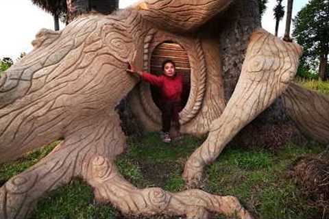 Beautiful Survival Girl, Building a House Modern Secret Use Mud Bamboo by Ancient Skills