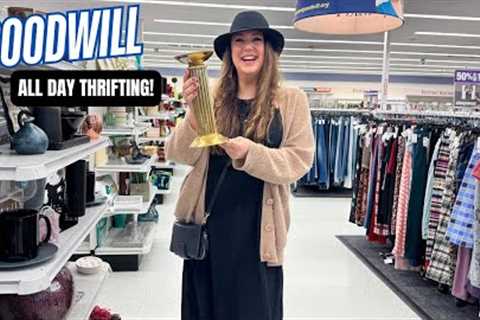 WE THRIFTED ALL DAY!  GOODWILL + MASSIVE INDOOR Garage Sale Warehouse | Thrift with us!