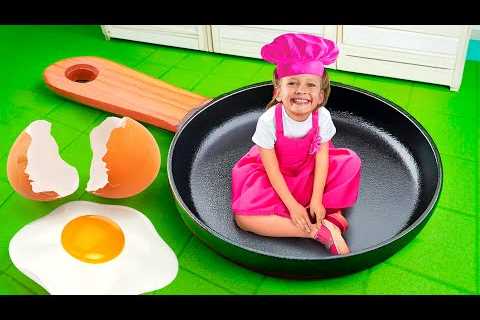 Cooking breakfast with healthy food in kids cafe