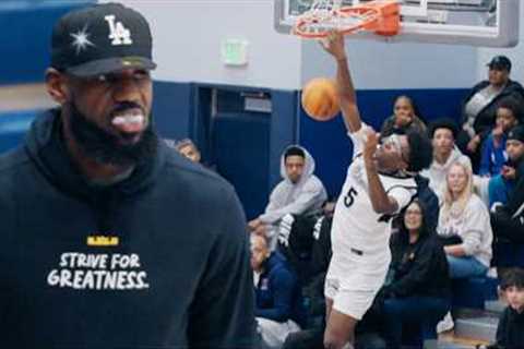 LeBron James shows up to watch Bryce James DUNK!