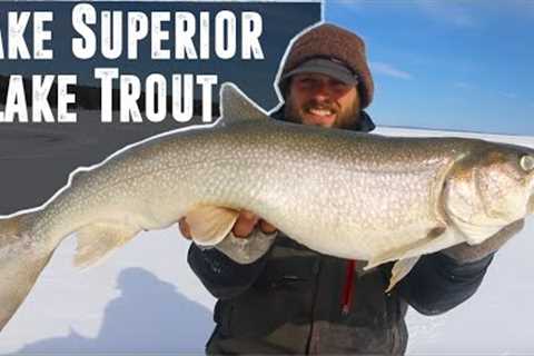 Ice Fishing for BIG LAKE TROUT on Lake Superior!