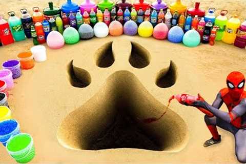 Spiderman &amp; Big Toothpaste Eruption from Cat paw pit, Giant Pepsi, 7up, Fanta, Coca Cola vs..