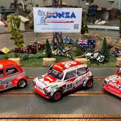 BRM slot cars mini coopers 1/24 scale. Available at Bonza Hobbies https://bonzaslotcars.com.au/