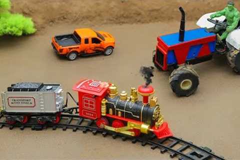 Diy Diorama mini hulk rides a train rc car, JCB excavator Passes by |mini tractor gets stolen