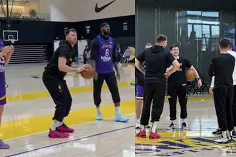 Luka Doncic gets shots up with LeBron James and Reaves at first Lakers practice
