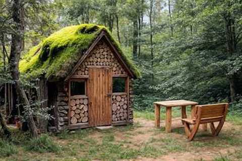 I Built a House of STONE and LOGS in the Forest. Start to Finish