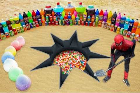 How to make Sun with Rainbow Orbeez, Balloons of Fanta, Mirinda, Pepsi, Coca Cola &amp; Mentos