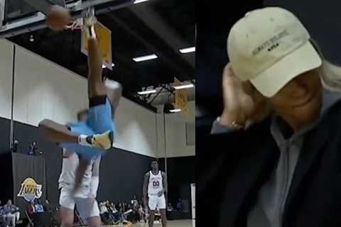 Bronny James takes SCARY fall after nasty dunk with Savannah James watching 😳