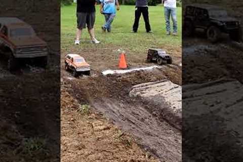 RC mud bog drag race with crawler trucks