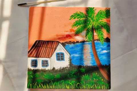 Sunset  landscape painting tutorial | acrylic painting for beginners tutorial  | melbet promo code