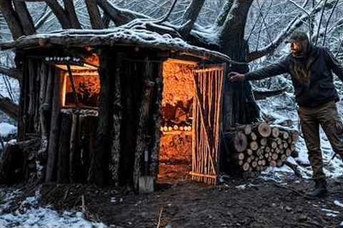 Bushcraft Winter Shelter: Hidden Refuge, Fire Cooking & Survival Skills