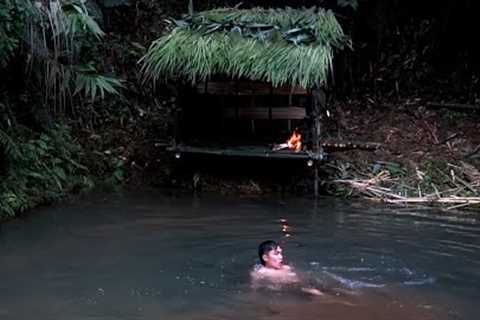 Build a house on the riverbank, catch crabs, catch fish, cook, sleep overnight