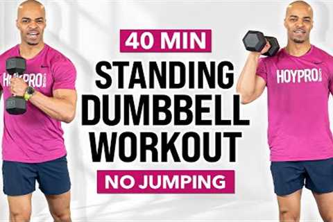 40 MIN NO JUMPING ALL STANDING HIIT Workout With Weights | Full Body | No Repeat | Dumbbell Workout