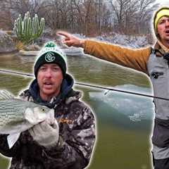 Fishing ICEY Banks for Heavy Hybrid Striped Bass with Jon B