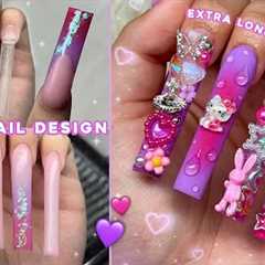 PURPLE & PINK POLYGEL FREESTYLE✨ CHARM NAIL DESIGN & EXTRA LONG POLYGEL NAILS | Nail..