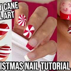 CHRISTMAS NAIL ART TUTORIAL 2024 , candy cane nail art designs , how to do Christmas nails