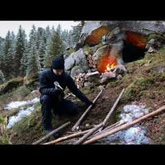 Building a Bushcraft Cave Shelter for Winter Survival | Wilderness Camping