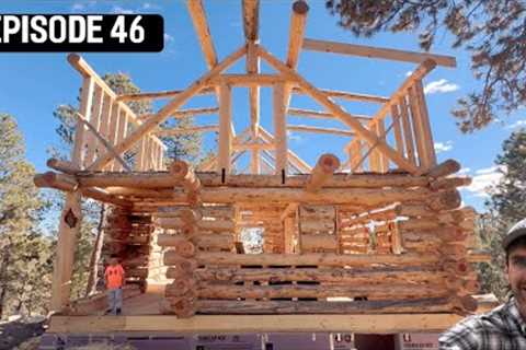 Building our own Log Cabin/Home- Log rafter work and building walls! #Weatherall