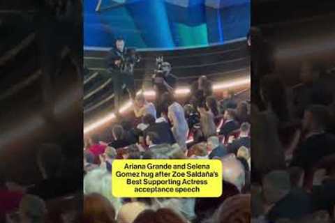 Ariana Grande and Selena Gomez hug after Zoe Saldaña's Best Supporting Actress win. #oscars2025