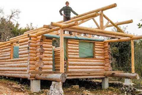I Finished Building the Roof Structure on my LOG CABIN &amp; Off Grid Pizza Cooking | EP18