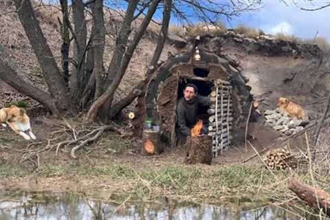 Building a Cozy Shelter with Clay and Grass. Survival Skills