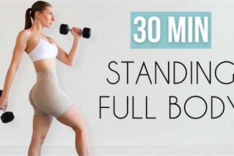 30 MIN ALL STANDING FULL BODY WORKOUT - With Dumbbells (Strength, No Jumping)