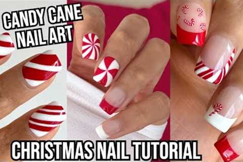 CHRISTMAS NAIL ART TUTORIAL 2024 , candy cane nail art designs , how to do Christmas nails