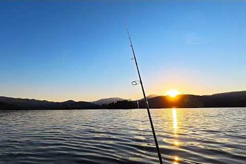 Fishing Lake Buffalo At Sunset