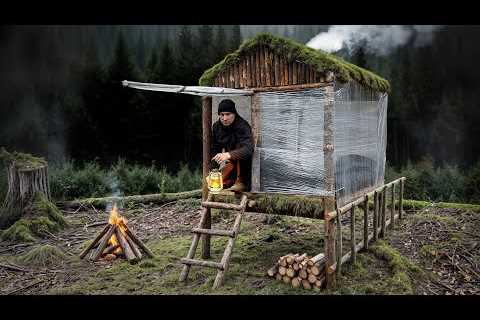 Building a Bushcraft Survival Shelter from Start to Finish | Winter Camping