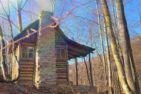 Building a Secret Log Cabin in the Woods With NO Power Tools!