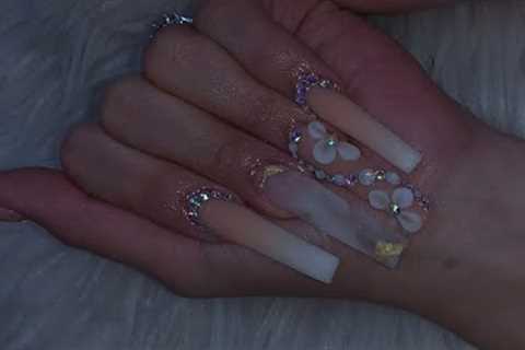 XL OMBRÉ ACRYLIC FREESTYLE | cuticle application | acrylic nails 🤍🌸