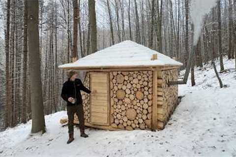 Man Spends 30 Days Building Wooden HOUSE from FALLEN TREES in the Forest