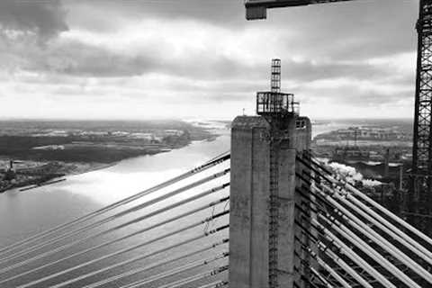 Gordie Howe International Bridge Black and White Aerial Photography
