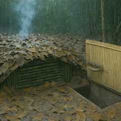 Building Secret and warm survival shelter in forest
