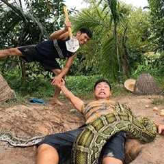 A young man was attacked by a giant python while using a chicken as a big fishing bait.