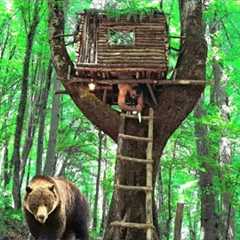Building a Tree Shelter & Surviving a Bear Encounter , survival skills 👍