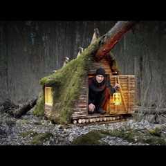 Building a Treehouse Shelter on a Fallen Tree | Winter Bushcraft Survival Camping