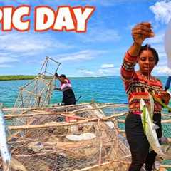 EPIC CATCH, CLEAN & COOK BARRACUDAS WHILE SETTING NEW FISH TRAPS‼️