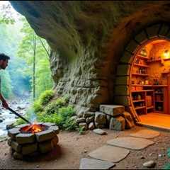 Building My Hidden Stone Sanctuary: An Off-Grid Cliffside Cabin Journey Full Video