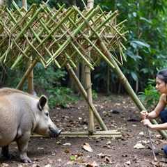 Full 45-Day Survival Video: Jungle Cabin Build, Hunting Wild Boar with Giant Pit Trap