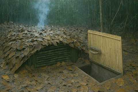 Building Secret and warm survival shelter in forest