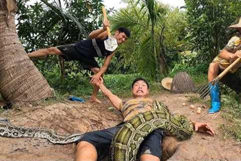 A young man was attacked by a giant python while using a chicken as a big fishing bait.