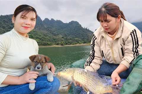 Full Video: The girl on fishing lake, shrimp traps, growing vegetables and pets.