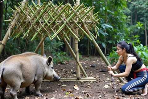 Full 45-Day Survival Video: Jungle Cabin Build, Hunting Wild Boar with Giant Pit Trap