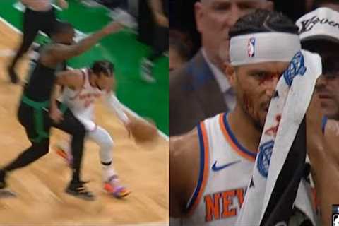 Jalen Brunson hits Jaylen Brown in nuts then Josh Hart splits head open 😬