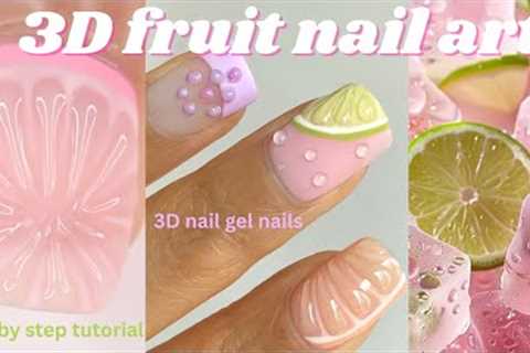 easy 3d nail art at home, trying 3d fruit nail trend , gel polish on natural nails tutorial