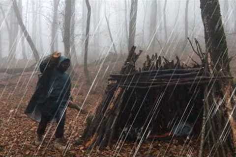 Building a Warm and Cozy NEST | Bushcraft skills , Survival shelter, heavy rain forest , rain storm