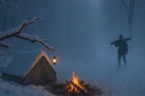 Winter Survival in Wild Woods | Shelter & Bed from Tree Trunks in -15°C Snowstorm