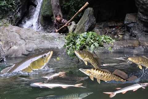 blocking streams, catching fish with leaves, wilderness survival skills, survival alone